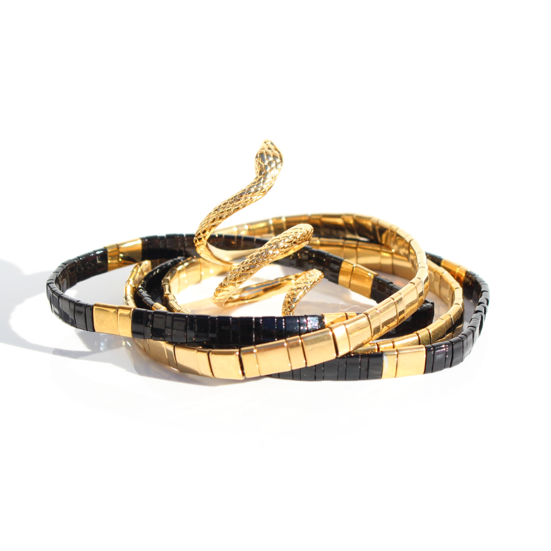 Bracelet | Glass Bead - Duo Black + Gold