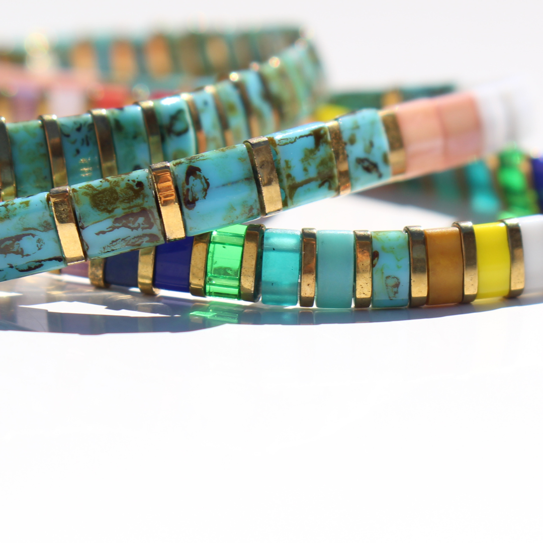 Bracelet | Glass Bead - Trio Rainbow Multi