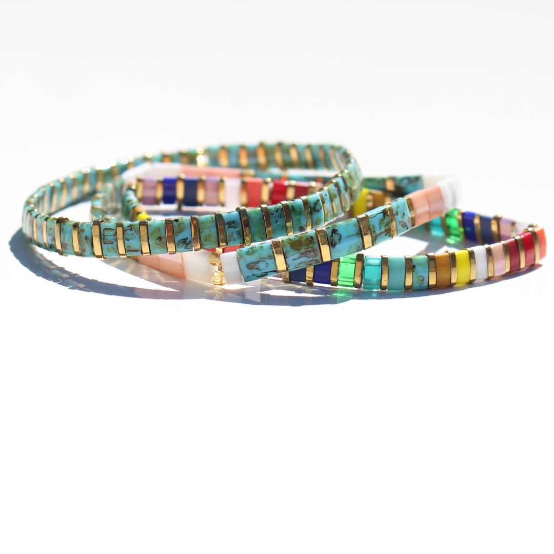 Bracelet | Glass Bead - Trio Rainbow Multi