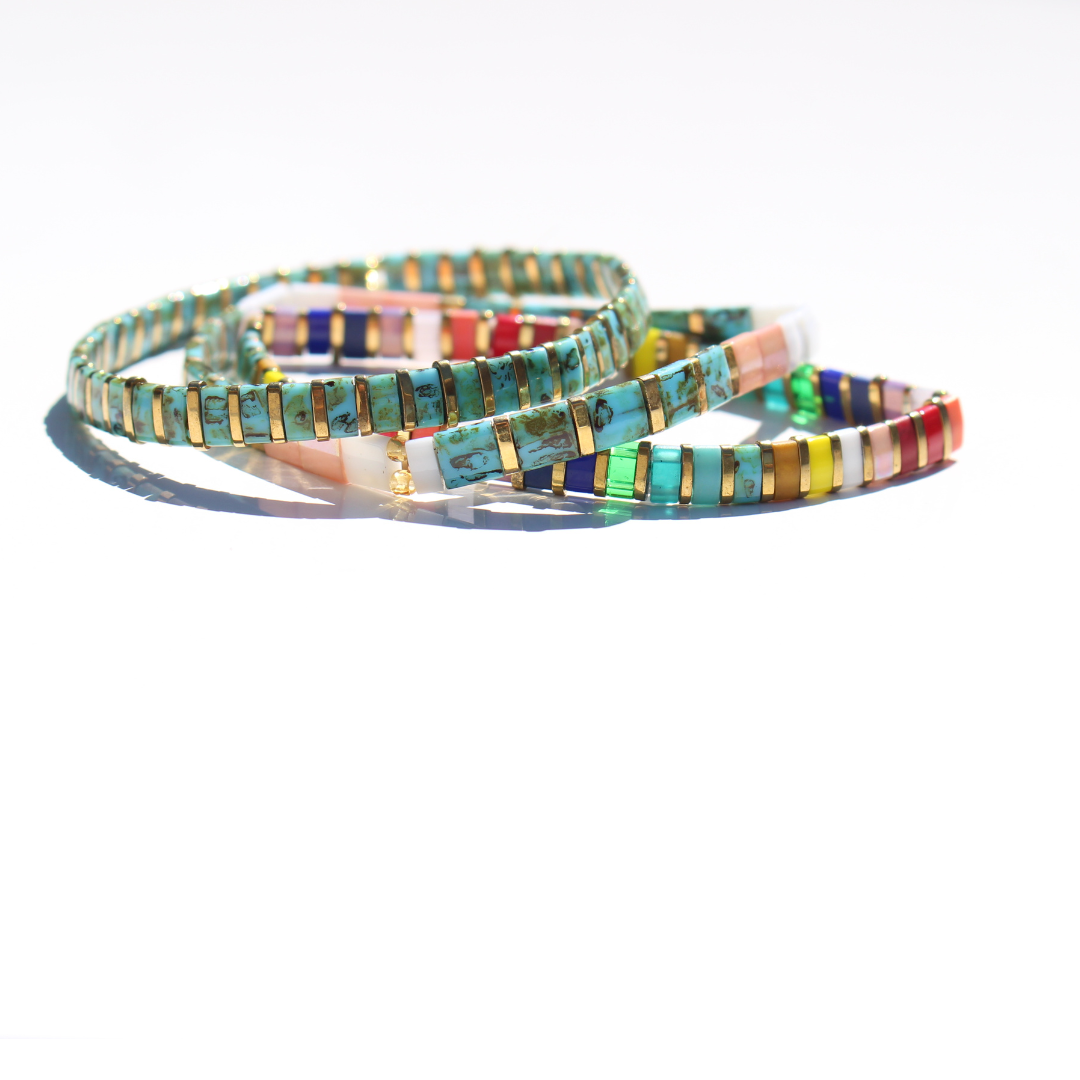 Bracelet | Glass Bead - Trio Rainbow Multi