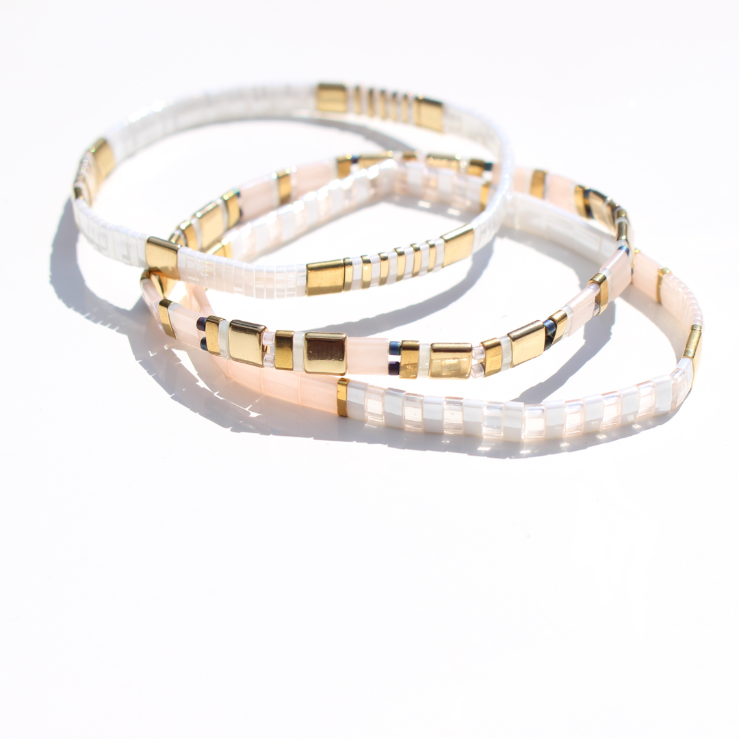 Bracelet | Glass Bead - Trio Blush, White + Gold