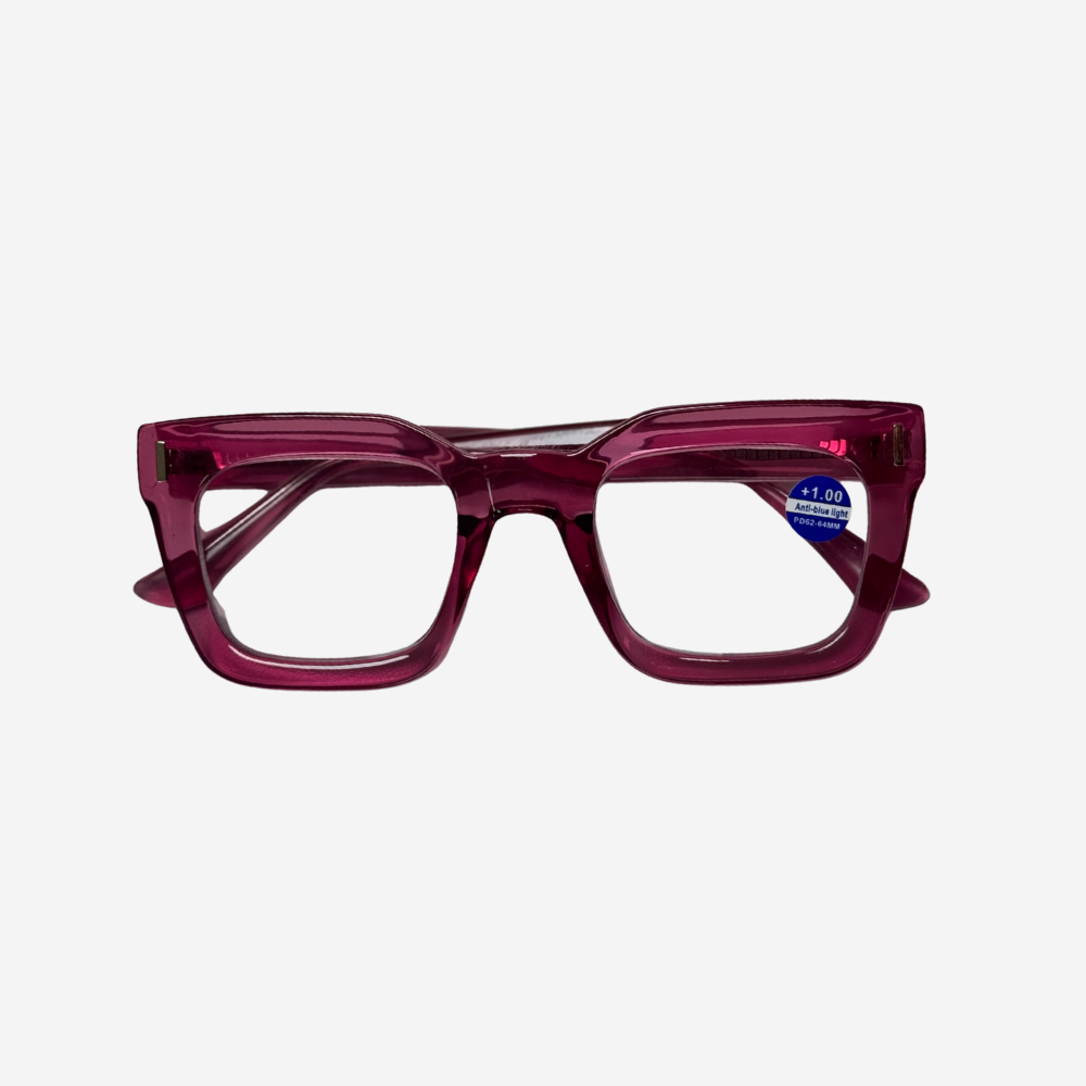 Pink eyeglasses on a white background