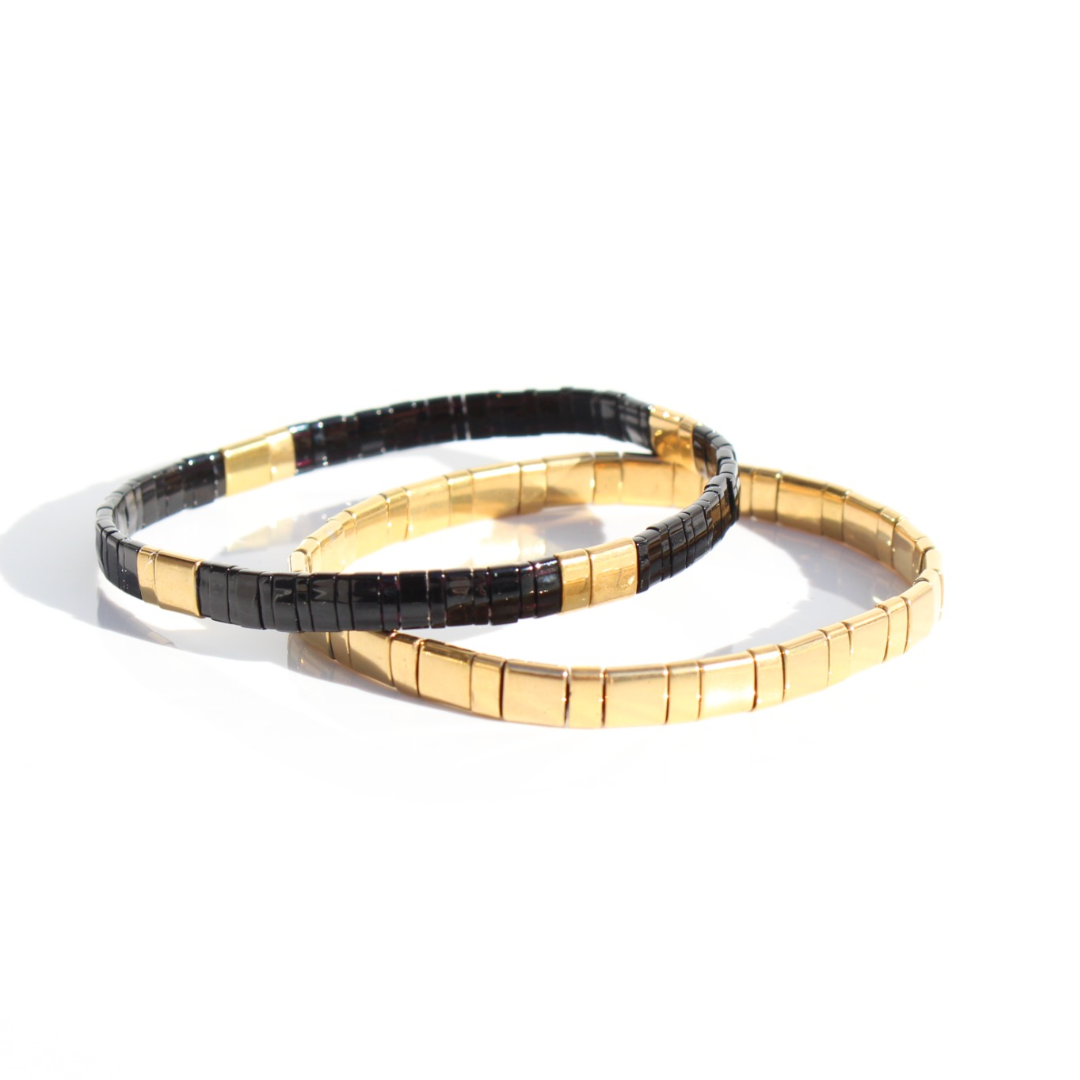 Bracelet | Glass Bead - Duo Black + Gold
