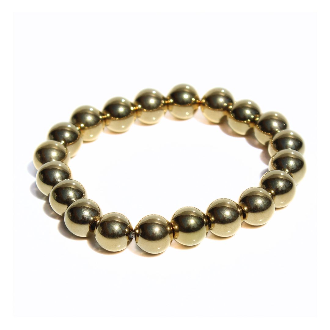 Queen of the Foxes Classic Bead Bracelet with smooth, round gold-plated beads on an elasticated band.