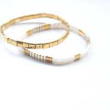 Glass Bead Bracelets Duo White + Gold
