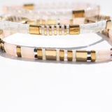 Glass Bead Bracelets Blush, White + Gold Trio