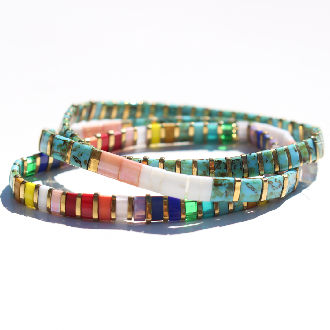 Bracelet | Glass Bead - Trio Rainbow Multi