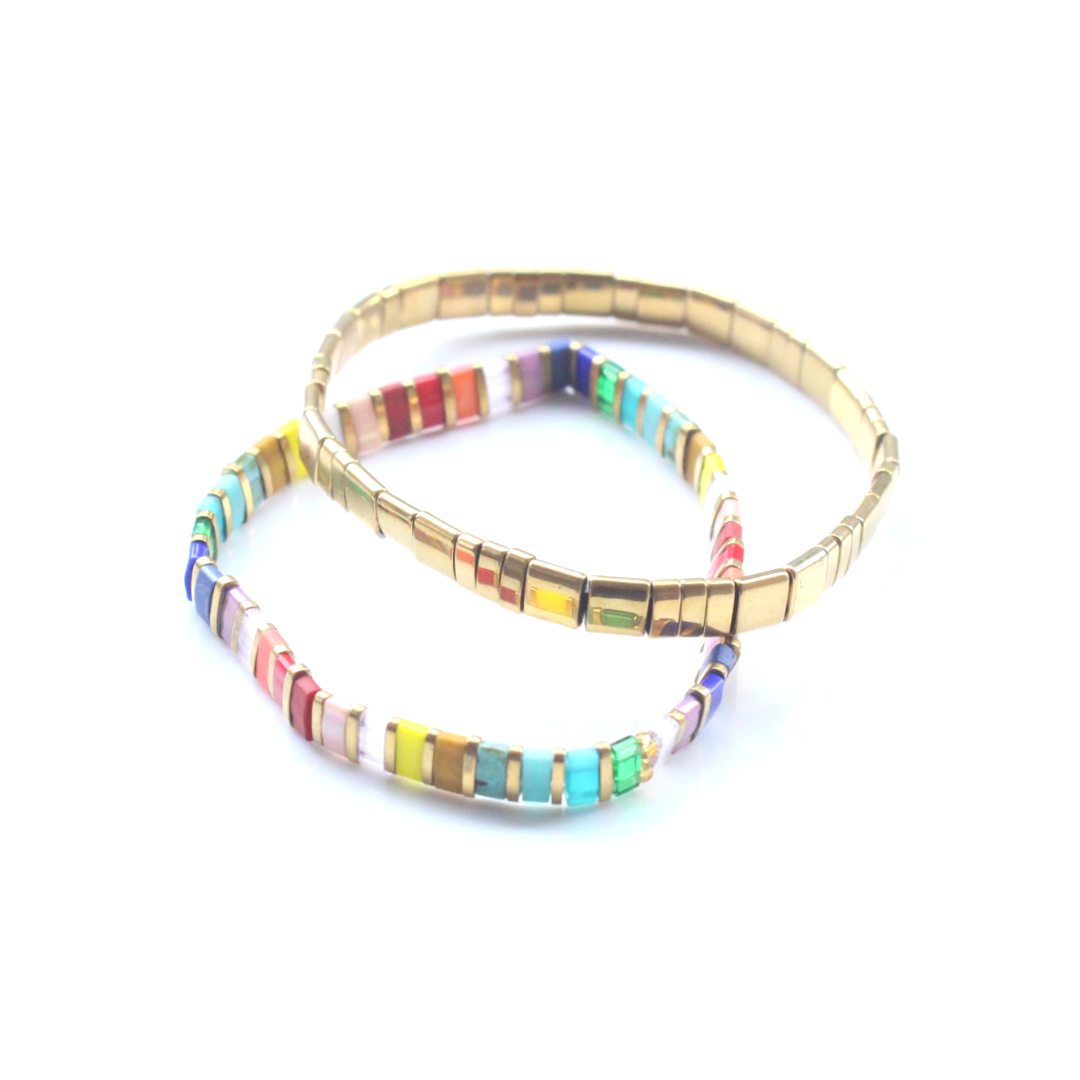 Bracelet | Glass Bead - Duo Rainbow + Gold
