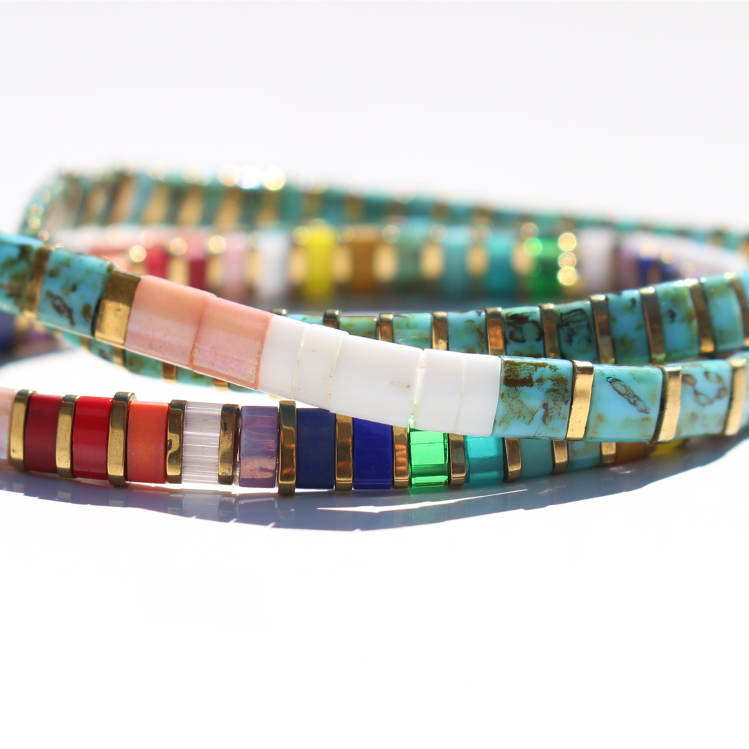 Bracelet | Glass Bead - Trio Rainbow Multi