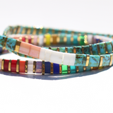 Glass Bead Bracelets Rainbow Multi Trio