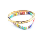 Glass Bead Bracelets Rainbow + Gold Duo