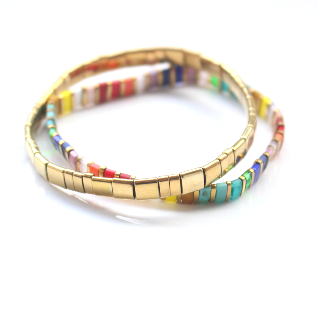 Bracelet | Glass Bead - Duo Rainbow + Gold