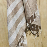 Scarf | Tassel Linen in Golden Beige with Cream Line Detail